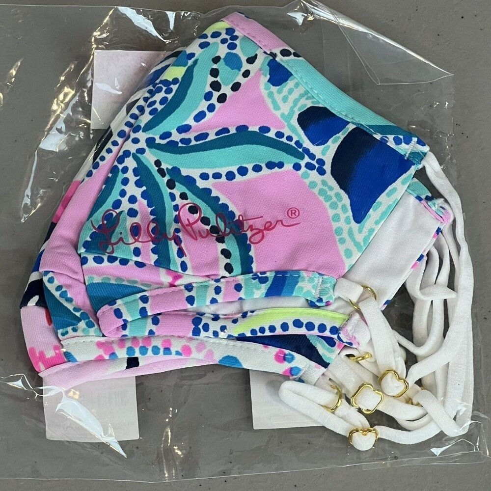Lilly Pulitzer Resort Prints Kids Face Mask Set‎ Of 3 New Adjustable